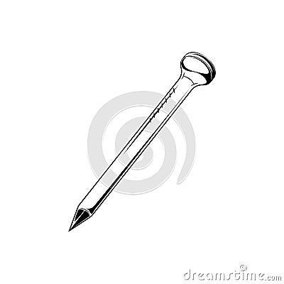 Metal nail on isolated background, Vector illustration. Vector Illustration