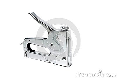 Metal Nickel plated stapler gun on white background, isolate Stock Photo