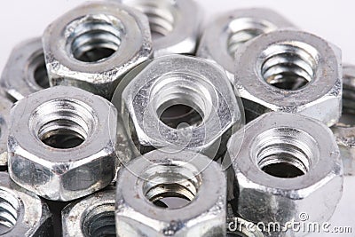 Metal nuts close up Stock Photo