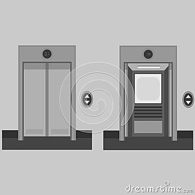 Metal Office Building Elevator on Grey Background Vector Illustration