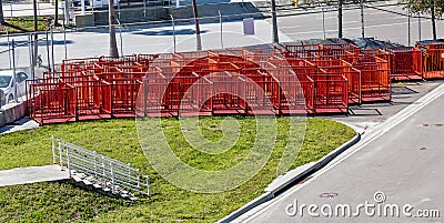 Metal Orange Barricades Stock Photo