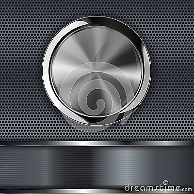 Metal perforated background with round button Vector Illustration