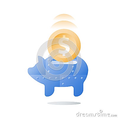 Metal piggy bank, long term investment strategy, fund raising, value increase, pension savings, more money Vector Illustration