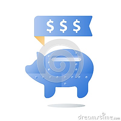 Metal piggy bank, long term investment strategy, fund raising, value increase, pension savings, more money Vector Illustration