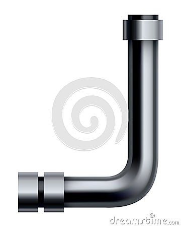 Metal pipeline. Industrial conduit with connection. 3d glossy stainless steel tube for water or gas. Element of Vector Illustration