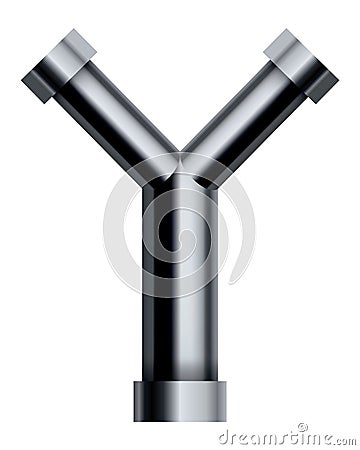 Metal pipeline. Industrial conduit with connection. 3d glossy stainless steel tube for water or gas. Element of Vector Illustration