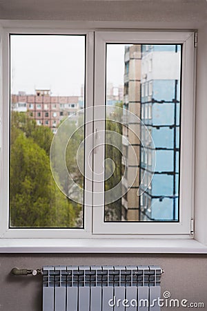 Metal-plastic windows close-up. new windows Editorial Stock Photo