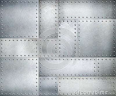 Metal plates with rivets background or texture Stock Photo