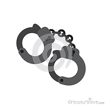 Metal police handcuffs flat vector illustration isolated on white background justice lock police symbol. Vector Illustration