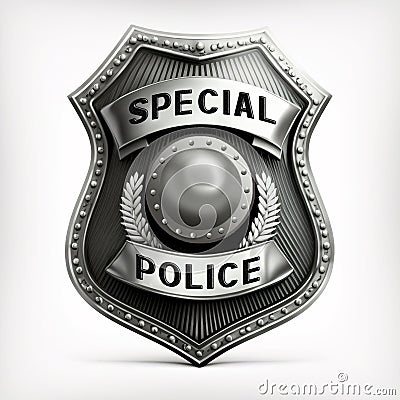 Metal police special officer badge isolated on white background. Generative AI Stock Photo