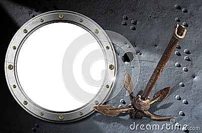 Metal Porthole on Grunge Background Stock Photo