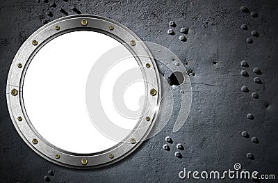 Metal Porthole on Grunge Background Stock Photo