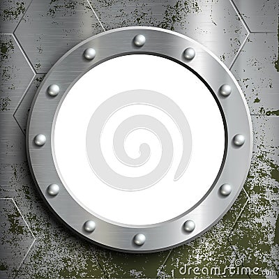 Metal porthole with rivets. Window on the a submarine. Stock vec Vector Illustration