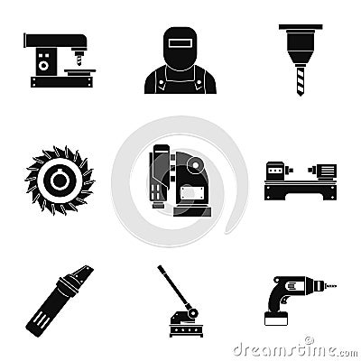 Metal processing tool icon set, simple style Vector Illustration