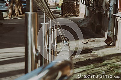 Metal railings. Street geometry. City Stock Photo