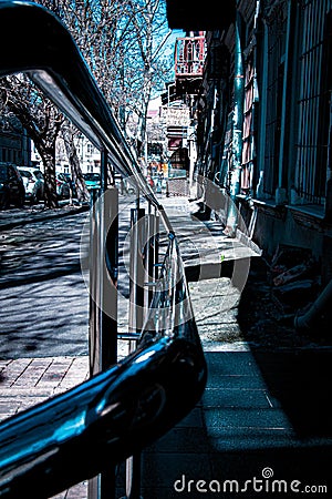 Metal railings. Street geometry. City Stock Photo