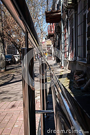 Metal railings. Street geometry. City Stock Photo