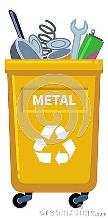 Metal recycling trash can. Garbage collecting container Vector Illustration