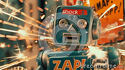 Metal robot crash broken error with spark. By generative Ai Stock Photo