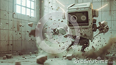 Metal robot crash broken error with spark. By generative Ai Stock Photo