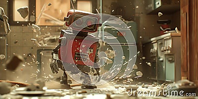 Metal robot crash broken error with spark. By generative Ai Stock Photo
