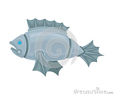 Metal robot fish. Side view. Vector illustration on a white background. Vector Illustration