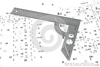 The metal ruler and wiring diagram. Stock Photo