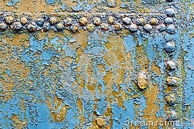 Metal rusty blue with rivets 1 Stock Photo