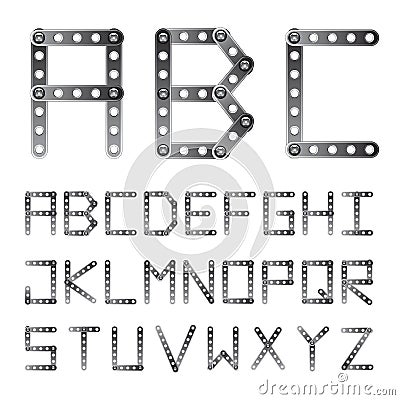 Metal screwed alphabet font Vector Illustration