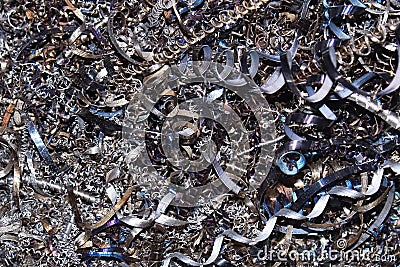 Metal shavings after work of machine texture background Stock Photo