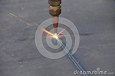 Metal Sheet Gas Cutting close up Stock Photo