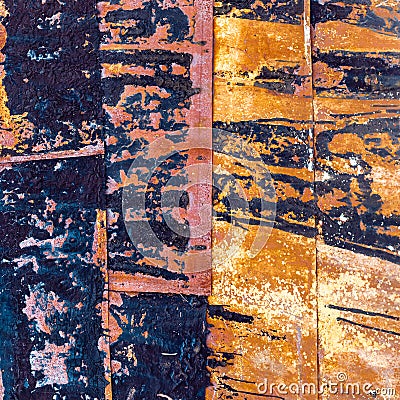 Metal sheets with peeling and burned paint Stock Photo