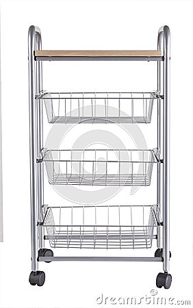 Metal shelves rack with wooden top and wheels Stock Photo