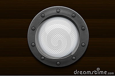 Metal ship porthole with transparent glass (transparency in additional format only) Vector Illustration