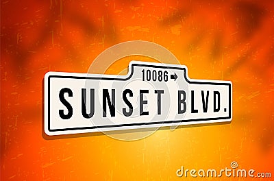 Metal sign of Sunset Boulevard Cartoon Illustration