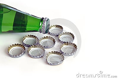 Metal soda bottle caps, soda caps, close-up on white background Stock Photo