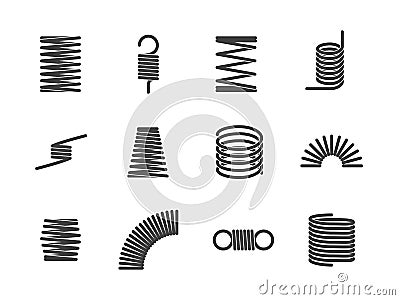 Metal spiral flexible wire elastic spring icons i Vector Illustration