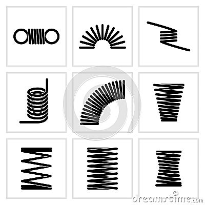 Metal spiral flexible wire elastic spring vector icons Vector Illustration