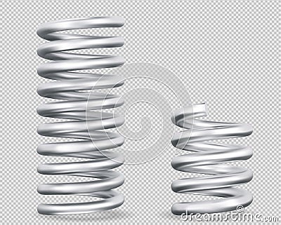 Metal spring silver realistic set with swirls isolated vector illustration. isolated on transparent background Cartoon Illustration