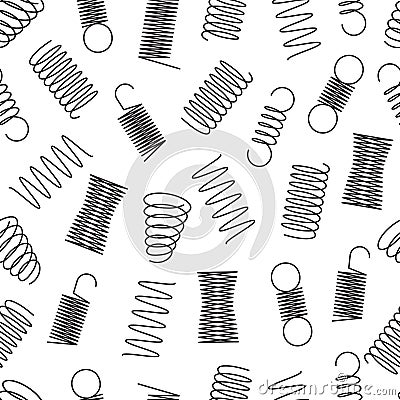 Metal springs seamless pattern. Steel coil spirals, flexible wire elastic lines endless vector texture Vector Illustration