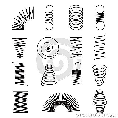 Metal springs. Spiral lines, coil shapes isolated vector symbols Vector Illustration