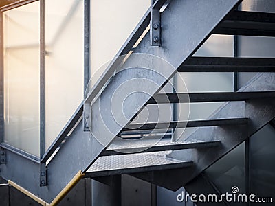 Metal stairs step Staircase cement wall Architecture details Industry background Stock Photo