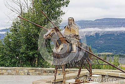 Blackfeet Indian Memorial Horse and Rider Statue Editorial Stock Photo