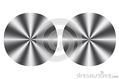 Metal steel circles. Vector silver round badge. Stainless steel texture. Chrome buttons. Radial matt round surface Vector Illustration