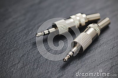 3.5 metal stereo jack connectors for audio equipment Stock Photo