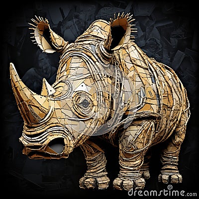 Metal And Sticks Rhino: A Pinturicchio-inspired Artwork Stock Photo