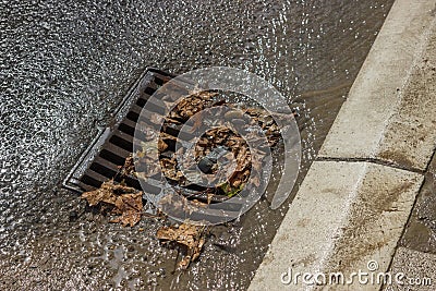 Metal storm drain cover after street cleaning 2 Stock Photo