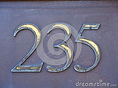 Metal 235 Street Number on Wall Stock Photo