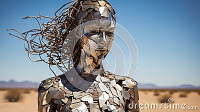 Metal Strip Sculpture Expressive Figurative Art Reflecting In The Desert Stock Photo