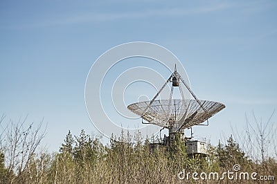 The metal structure of the astronomical radio telescope observatory on the territory of the Institute of the Ionosphere Stock Photo
